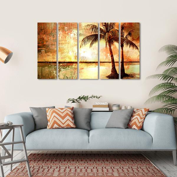 Tropical Sunset Artwork Canvas Wall Art-5 Horizontal-Gallery Wrap-22" x 12"-Tiaracle