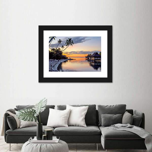 Tropical Sunset At Moorea Canvas Wall Art-1 Piece-Framed Print-20" x 16"-Tiaracle