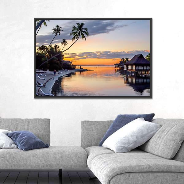 Tropical Sunset At Moorea Canvas Wall Art-1 Piece-Floating Frame-24" x 16"-Tiaracle