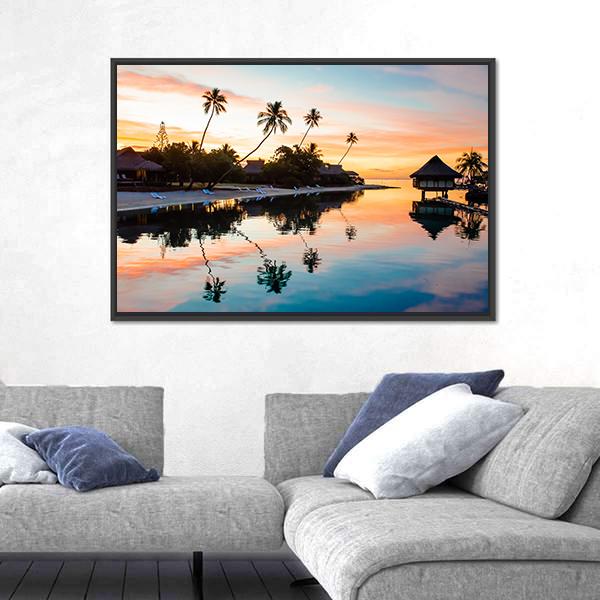 Tropical Sunset at Moorea French Canvas Wall Art-1 Piece-Floating Frame-24" x 16"-Tiaracle