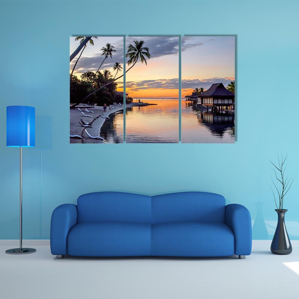 Tropical Sunset At Moorea Canvas Wall Art-3 Horizontal-Gallery Wrap-37" x 24"-Tiaracle