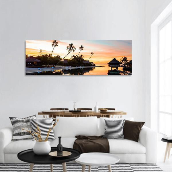 Tropical Sunset at Moorea French Panoramic Canvas Wall Art-3 Piece-25" x 08"-Tiaracle