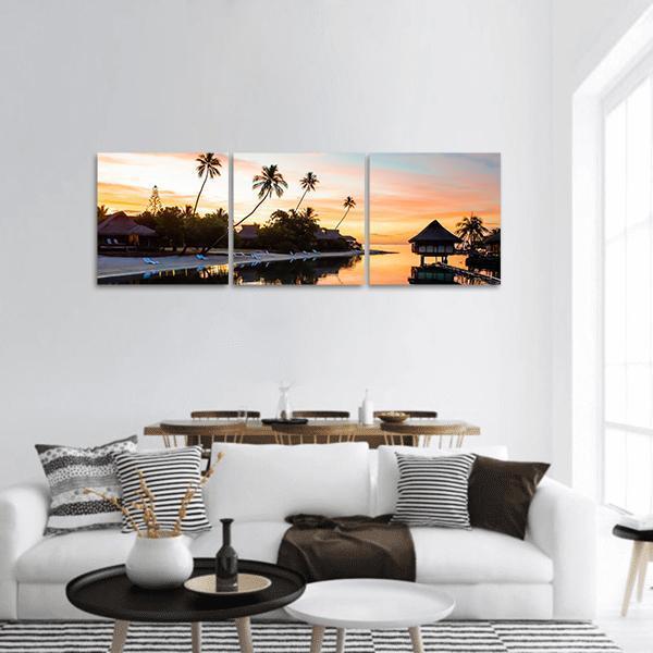 Tropical Sunset at Moorea French Panoramic Canvas Wall Art-3 Piece-25" x 08"-Tiaracle