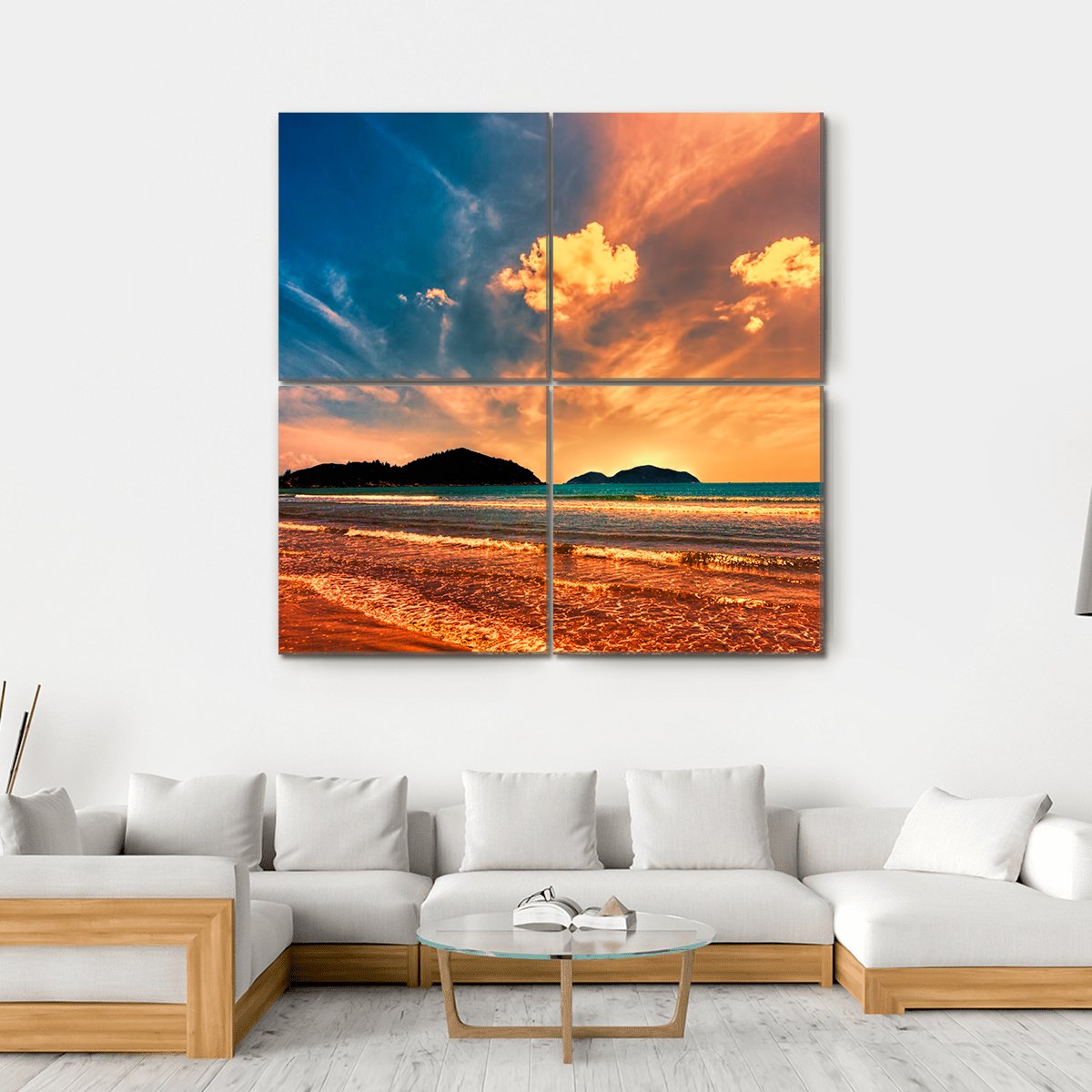 Tropical Sunset On The Beach Of Hainan Island Canvas Wall Art-4 Square-Gallery Wrap-17" x 17"-Tiaracle
