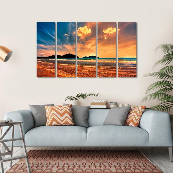 Tropical Sunset On The Beach Of Hainan Island Canvas Wall Art-5 Horizontal-Gallery Wrap-22" x 12"-Tiaracle