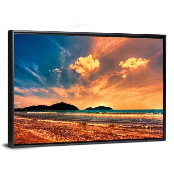 Tropical Sunset On The Beach Of Hainan Island Canvas Wall Art-3 Horizontal-Gallery Wrap-25" x 16"-Tiaracle