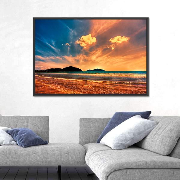 Tropical Sunset On The Beach Of Hainan Island Canvas Wall Art-1 Piece-Floating Frame-24" x 16"-Tiaracle