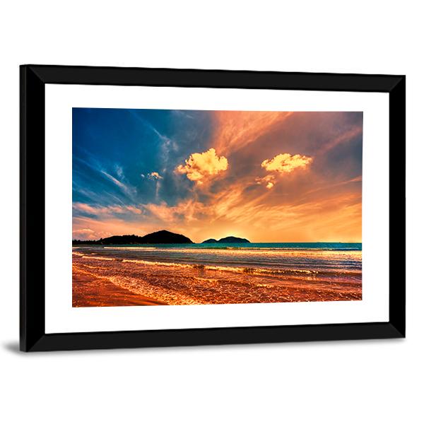 Tropical Sunset On The Beach Of Hainan Island Canvas Wall Art-5 Horizontal-Gallery Wrap-22" x 12"-Tiaracle