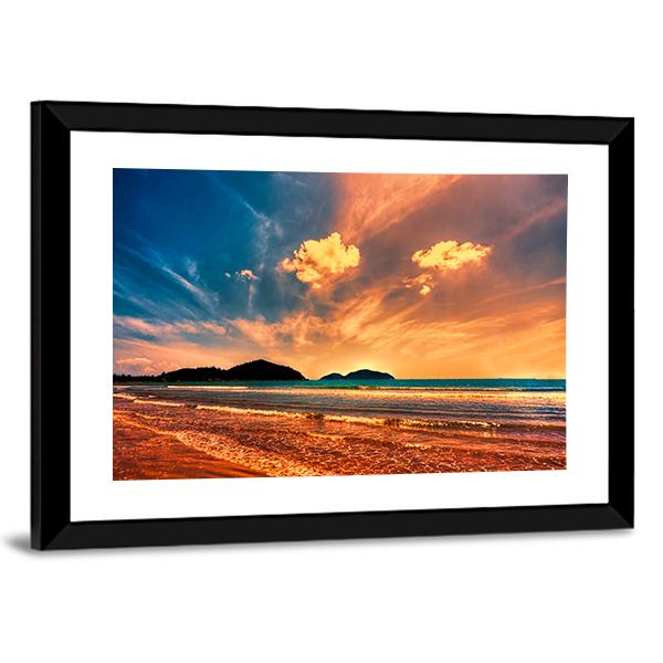 Tropical Sunset On The Beach Of Hainan Island Canvas Wall Art-3 Horizontal-Gallery Wrap-25" x 16"-Tiaracle