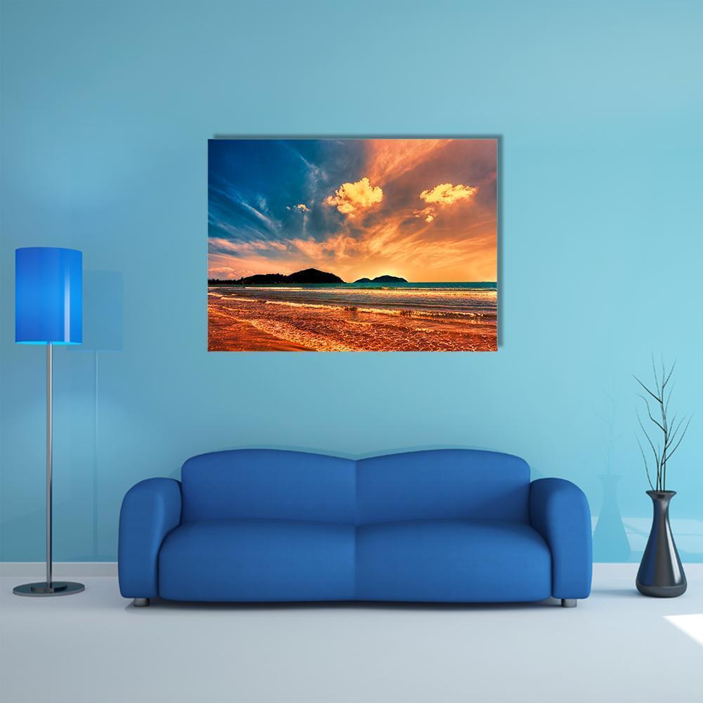 Tropical Sunset On The Beach Of Hainan Island Canvas Wall Art-1 Piece-Gallery Wrap-48" x 32"-Tiaracle