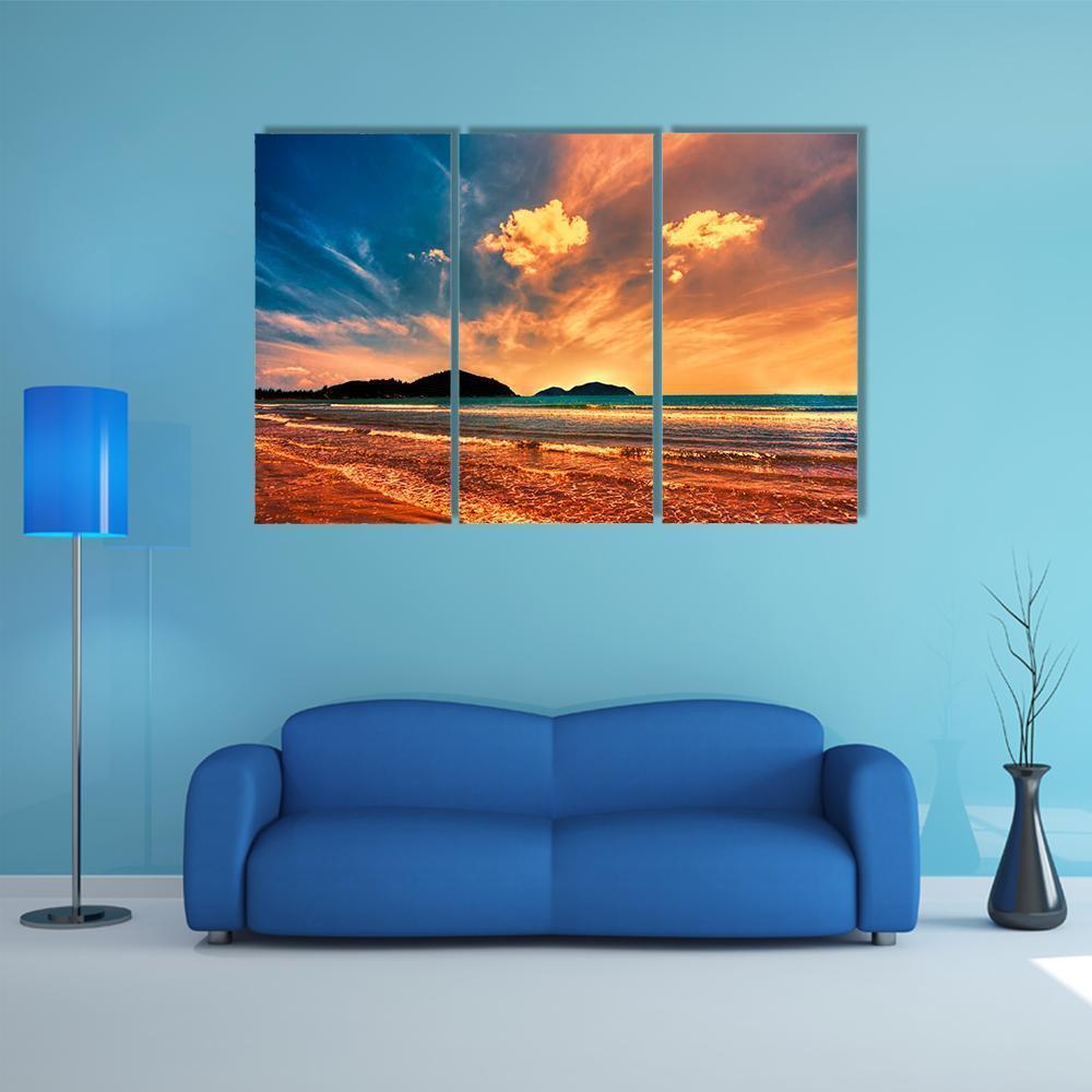 Tropical Sunset On The Beach Of Hainan Island Canvas Wall Art-3 Horizontal-Gallery Wrap-37" x 24"-Tiaracle