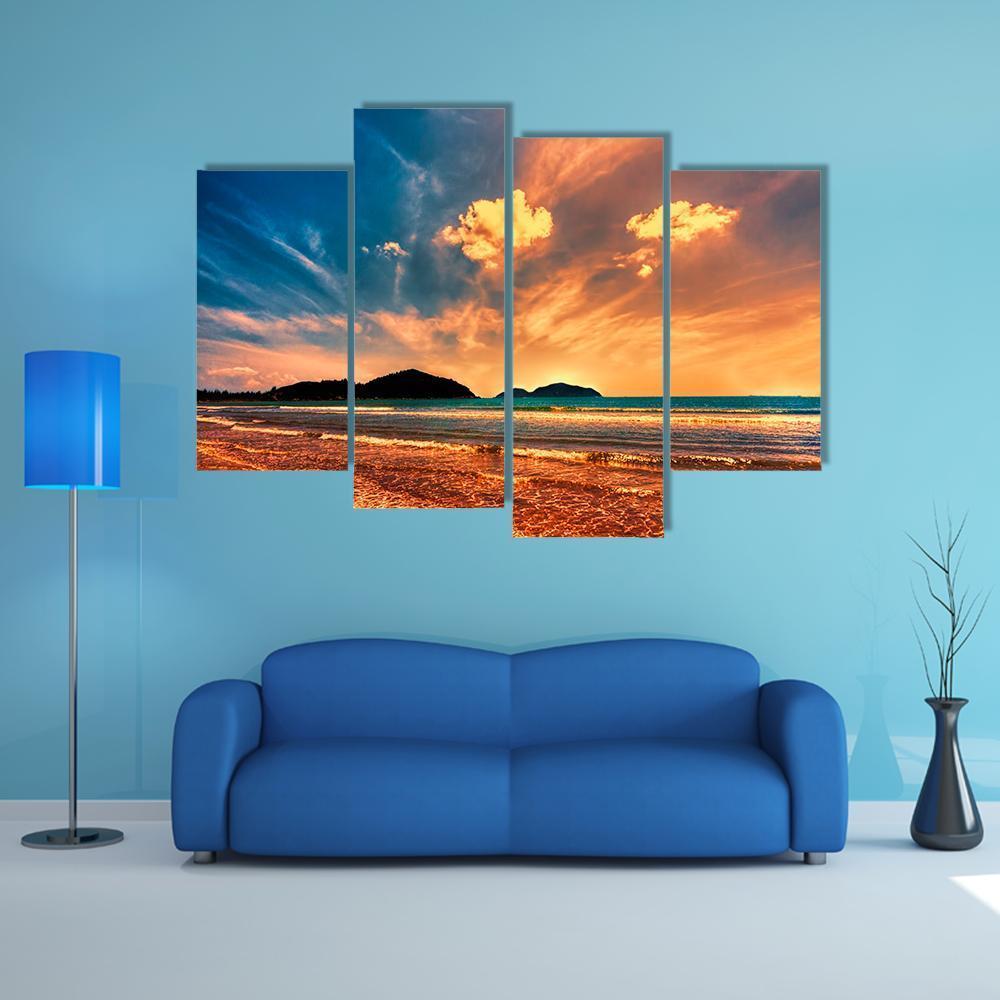 Tropical Sunset On The Beach Of Hainan Island Canvas Wall Art-4 Pop-Gallery Wrap-50" x 32"-Tiaracle