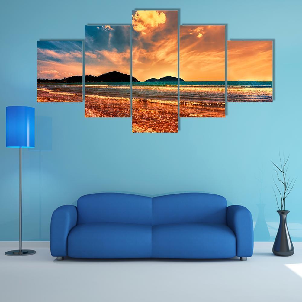 Tropical Sunset On The Beach Of Hainan Island Canvas Wall Art-5 Star-Gallery Wrap-62" x 32"-Tiaracle