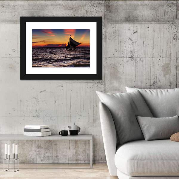 Tropical Sunset With Sailboat Canvas Wall Art-5 Horizontal-Gallery Wrap-22" x 12"-Tiaracle