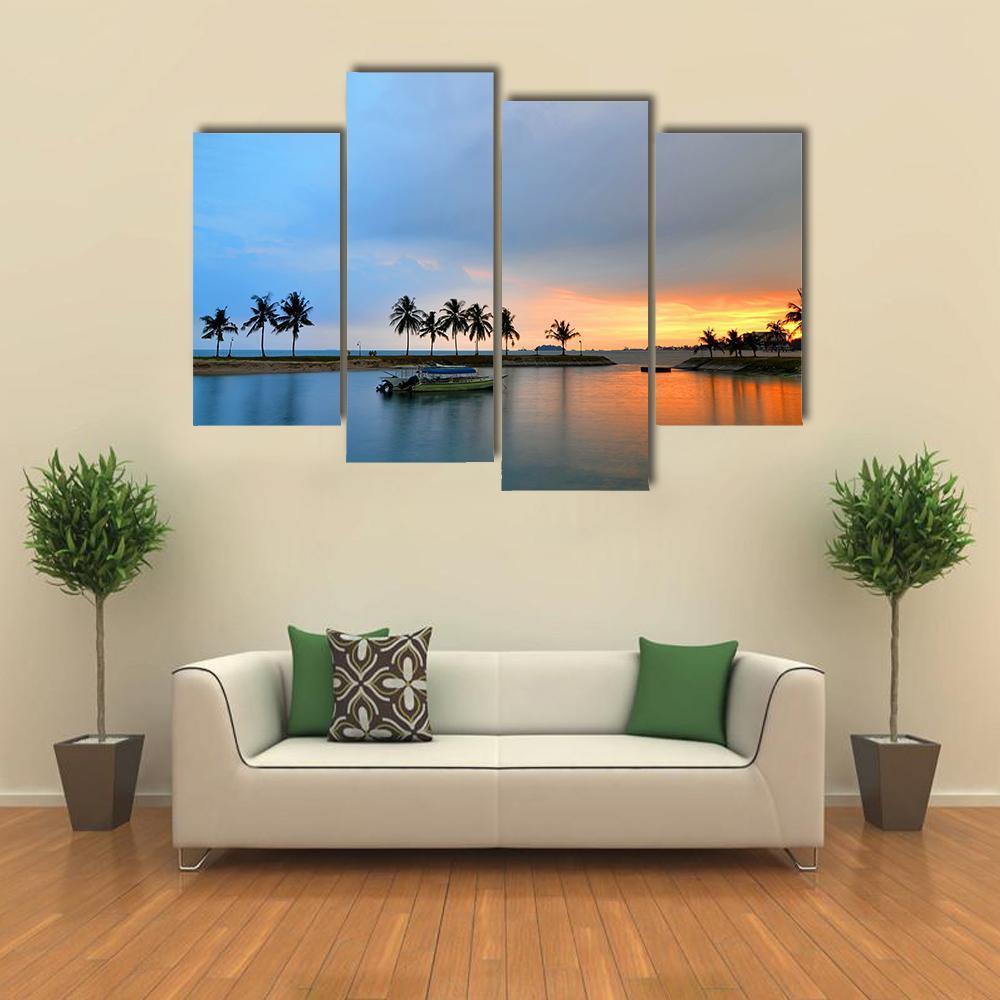 Tropical Trees In Formation And Wonder Reflections Canvas Wall Art-4 Pop-Gallery Wrap-50&quot; x 32&quot;-Tiaracle