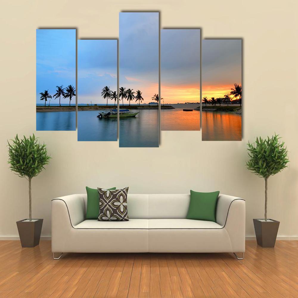 Tropical Trees In Formation And Wonder Reflections Canvas Wall Art-5 Pop-Gallery Wrap-47&quot; x 32&quot;-Tiaracle