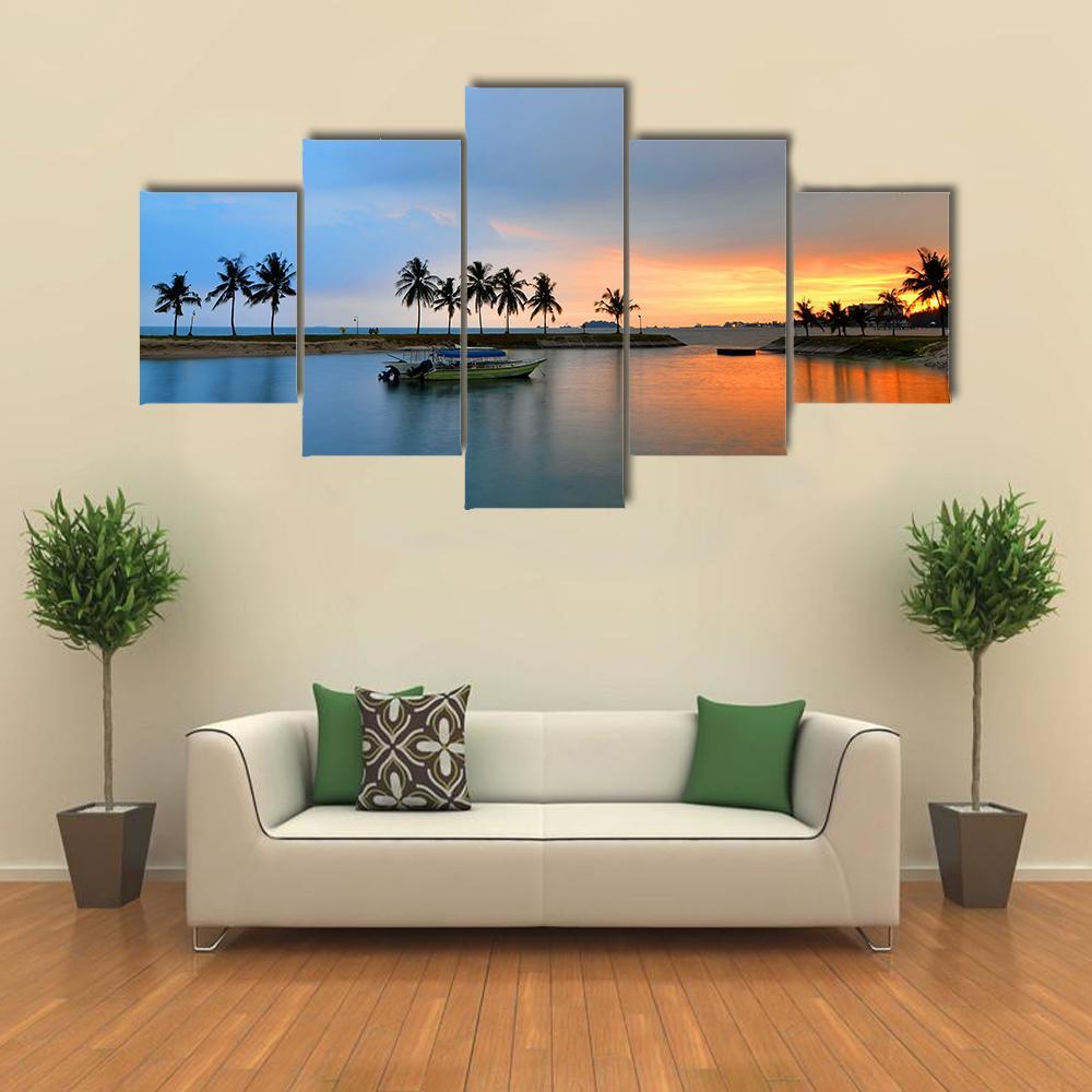 Tropical Trees In Formation And Wonder Reflections Canvas Wall Art-5 Star-Gallery Wrap-62&quot; x 32&quot;-Tiaracle