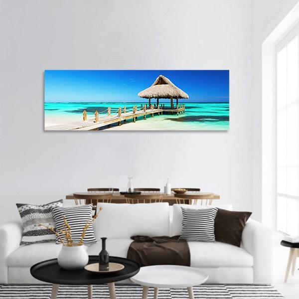 Tropical white Sandy Beach In Punta Cana Panoramic Canvas Wall Art-3 Piece-25" x 08"-Tiaracle