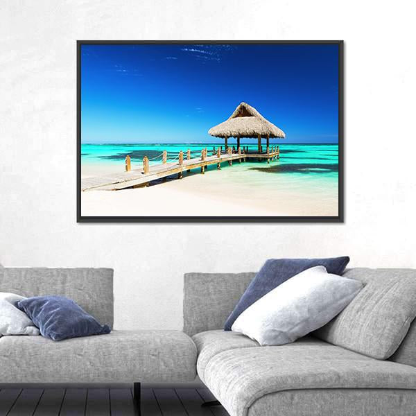 Tropical white Sandy Beach In Punta Cana Panoramic Canvas Wall Art-1 Piece-36" x 12"-Tiaracle