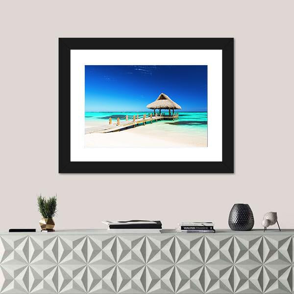 Tropical white Sandy Beach In Punta Cana Panoramic Canvas Wall Art-1 Piece-36" x 12"-Tiaracle