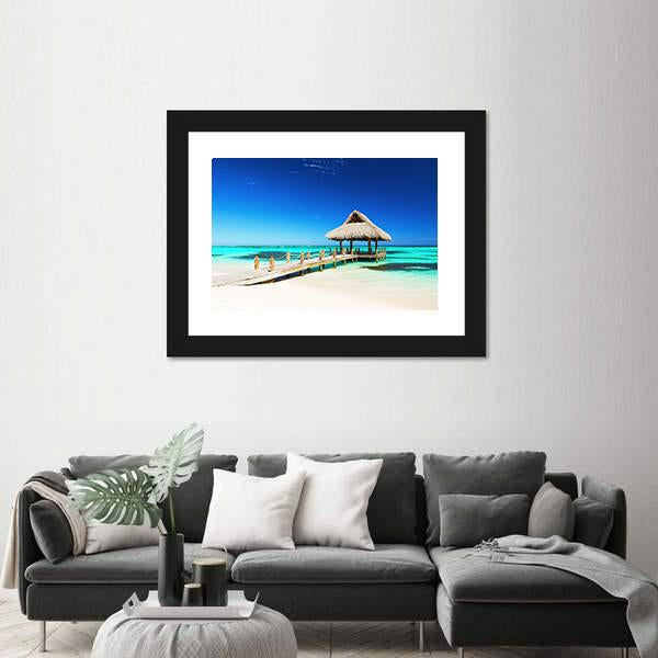 Tropical white Sandy Beach In Punta Cana Panoramic Canvas Wall Art-1 Piece-36" x 12"-Tiaracle