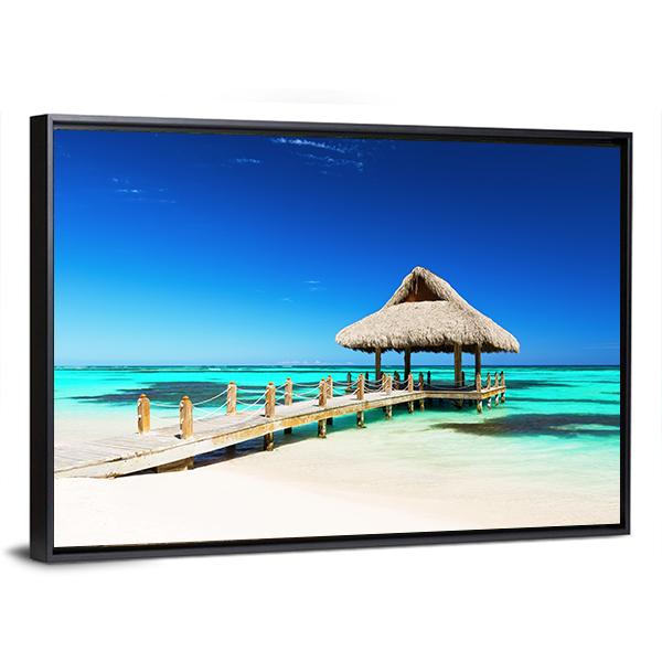 Tropical white Sandy Beach In Punta Cana Panoramic Canvas Wall Art-1 Piece-36" x 12"-Tiaracle