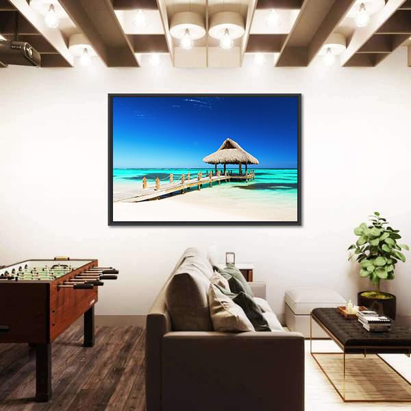Tropical white Sandy Beach In Punta Cana Panoramic Canvas Wall Art-1 Piece-36" x 12"-Tiaracle