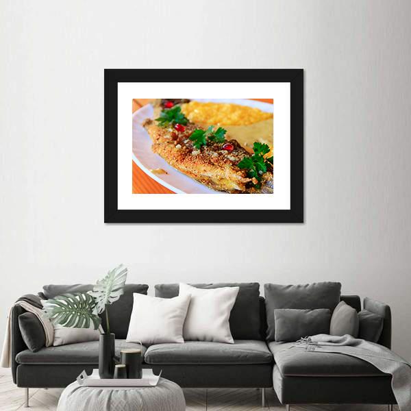 Trout Fried With Banusz Dish Canvas Wall Art-1 Piece-Framed Print-20" x 16"-Tiaracle