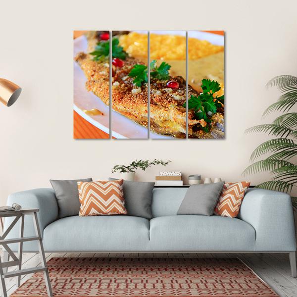 Trout Fried With Banusz Dish Canvas Wall Art-4 Horizontal-Gallery Wrap-34" x 24"-Tiaracle