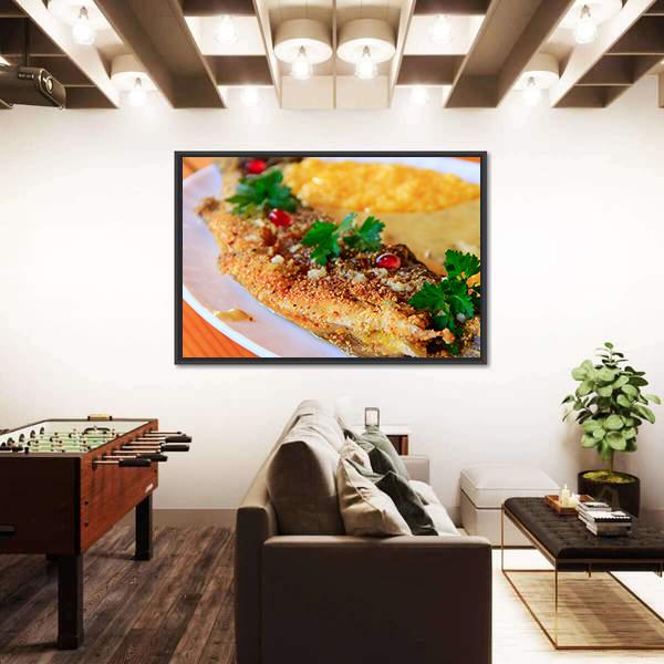 Trout Fried With Banusz Dish Canvas Wall Art-5 Horizontal-Gallery Wrap-22" x 12"-Tiaracle