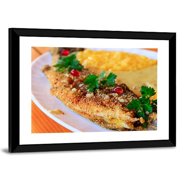 Trout Fried With Banusz Dish Canvas Wall Art-3 Horizontal-Gallery Wrap-25" x 16"-Tiaracle