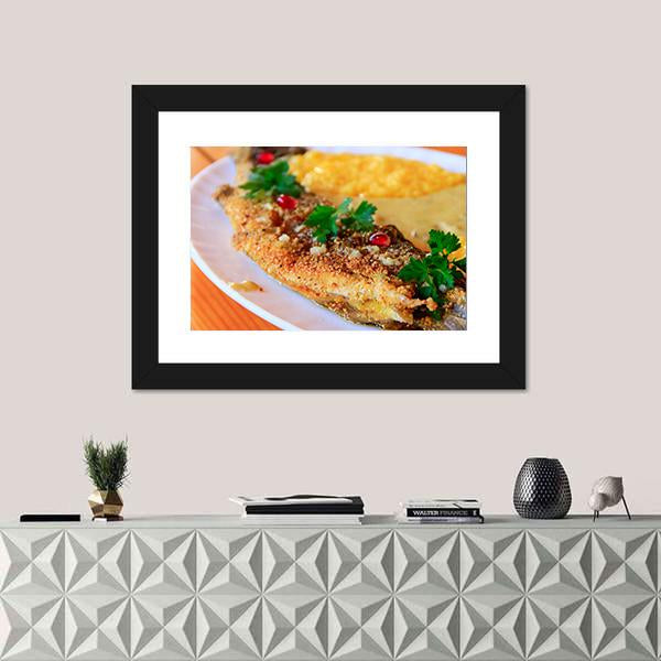 Trout Fried With Banusz Dish Canvas Wall Art-3 Horizontal-Gallery Wrap-25" x 16"-Tiaracle