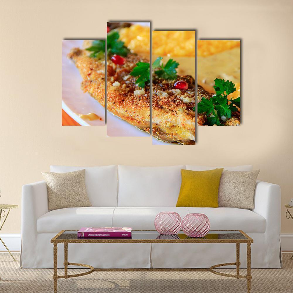 Trout Fried With Banusz Dish Canvas Wall Art-4 Pop-Gallery Wrap-50" x 32"-Tiaracle