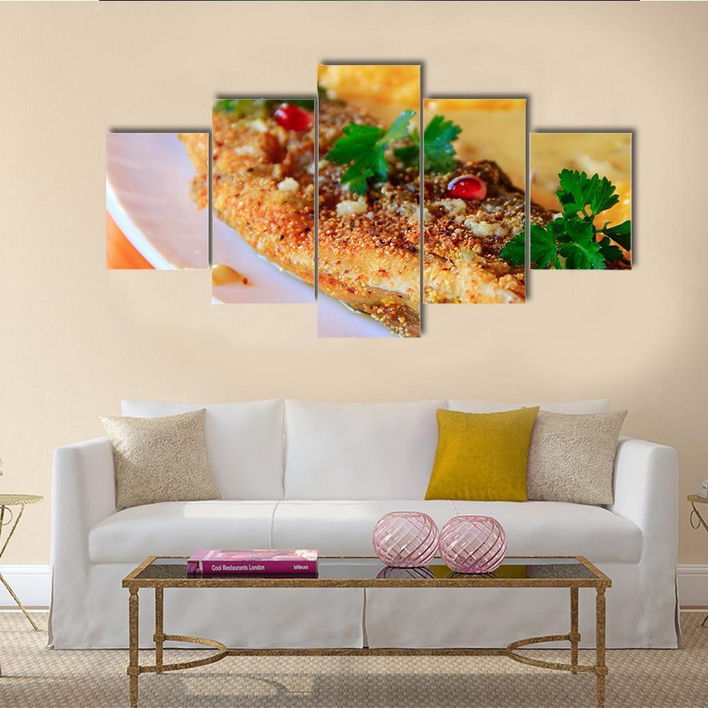 Trout Fried With Banusz Dish Canvas Wall Art-5 Star-Gallery Wrap-62" x 32"-Tiaracle