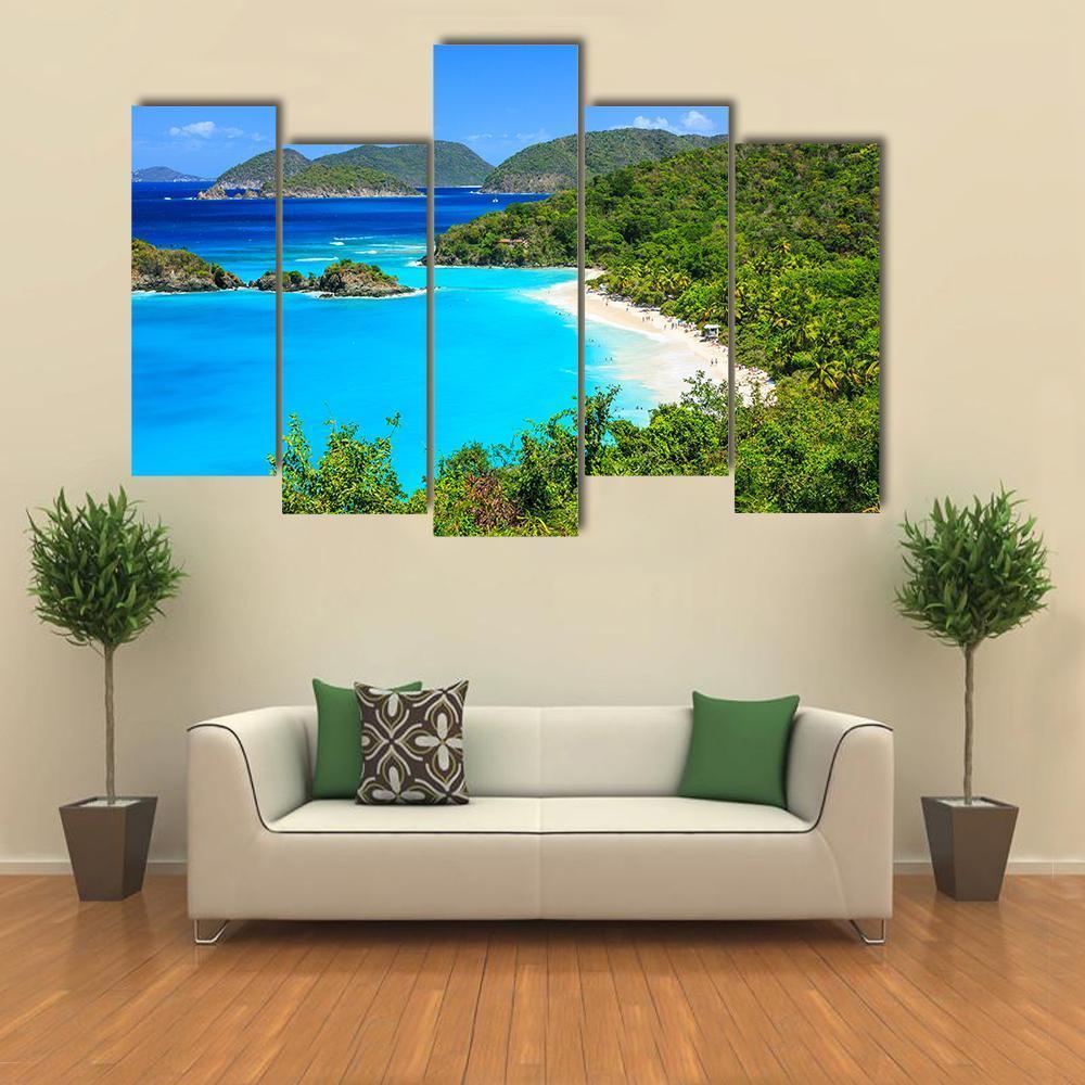 Trunk Bay On St John Island Canvas Wall Art-5 Pop-Gallery Wrap-47&quot; x 32&quot;-Tiaracle
