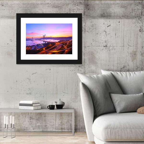 Tsing Ma Bridge At Sunset Moment Canvas Wall Art-5 Horizontal-Gallery Wrap-22" x 12"-Tiaracle