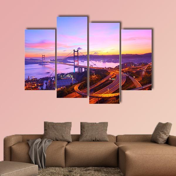 Tsing Ma Bridge At Sunset Moment Canvas Wall Art-4 Pop-Gallery Wrap-50" x 32"-Tiaracle