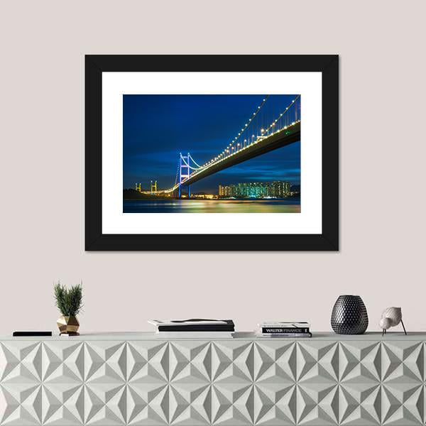 Tsing Ma bridge In Hong Kong Canvas Wall Art-3 Horizontal-Gallery Wrap-25" x 16"-Tiaracle