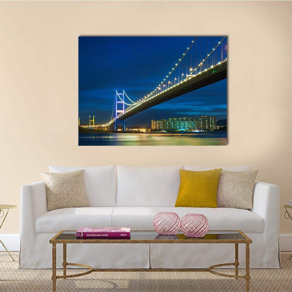 Tsing Ma bridge In Hong Kong Canvas Wall Art-1 Piece-Gallery Wrap-48" x 32"-Tiaracle