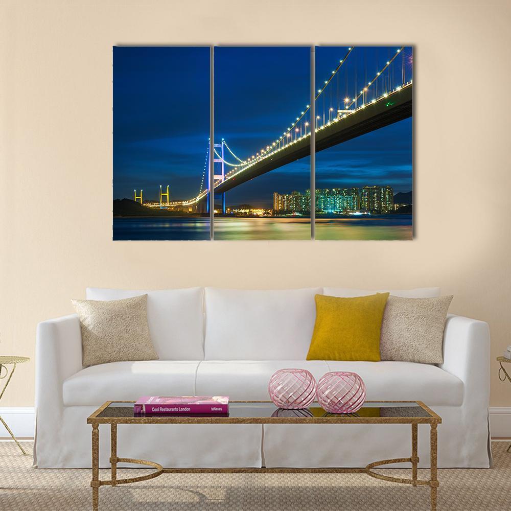 Tsing Ma bridge In Hong Kong Canvas Wall Art-1 Piece-Gallery Wrap-48" x 32"-Tiaracle