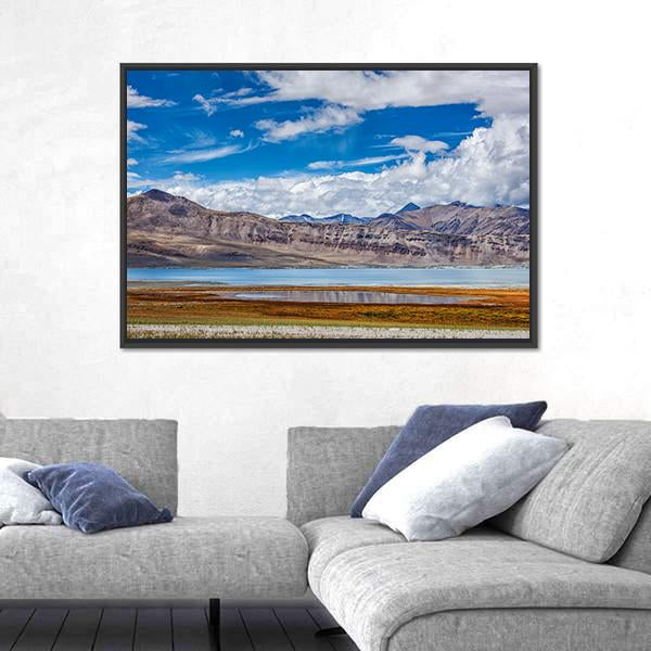 Tso Kar Fluctuating Salt Lake Canvas Wall Art-1 Piece-Floating Frame-24" x 16"-Tiaracle