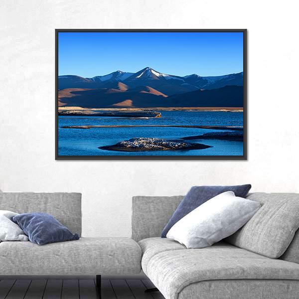 Tso Kar Salt Water Lake In Ladakh Canvas Wall Art-1 Piece-Floating Frame-24" x 16"-Tiaracle
