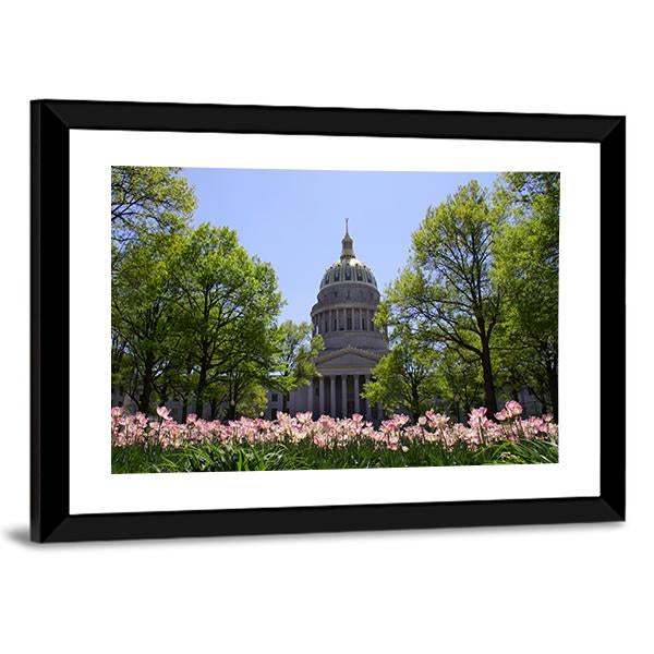 Tulip Garden In Front Of West Virginia Capital Canvas Wall Art-3 Horizontal-Gallery Wrap-25" x 16"-Tiaracle
