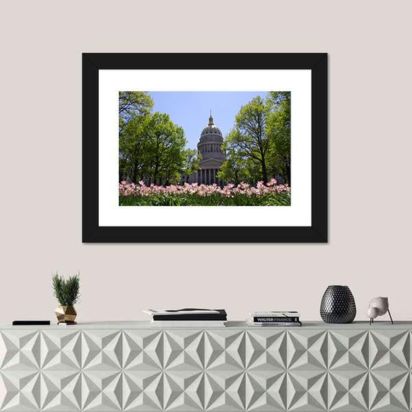 Tulip Garden In Front Of West Virginia Capital Canvas Wall Art-3 Horizontal-Gallery Wrap-25" x 16"-Tiaracle