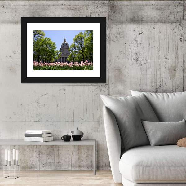 Tulip Garden In Front Of West Virginia Capital Canvas Wall Art-5 Horizontal-Gallery Wrap-22" x 12"-Tiaracle