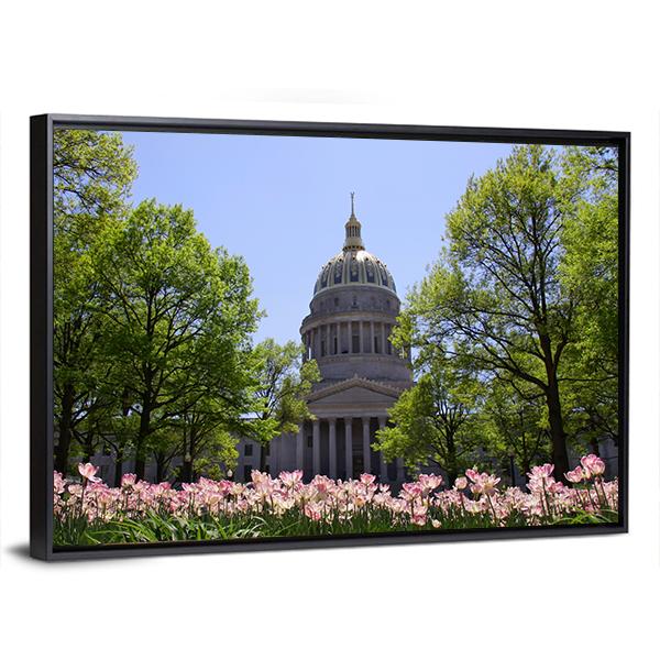Tulip Garden In Front Of West Virginia Capital Canvas Wall Art-5 Horizontal-Gallery Wrap-22" x 12"-Tiaracle