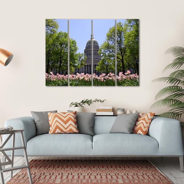 Tulip Garden In Front Of West Virginia Capital Canvas Wall Art-4 Horizontal-Gallery Wrap-34" x 24"-Tiaracle