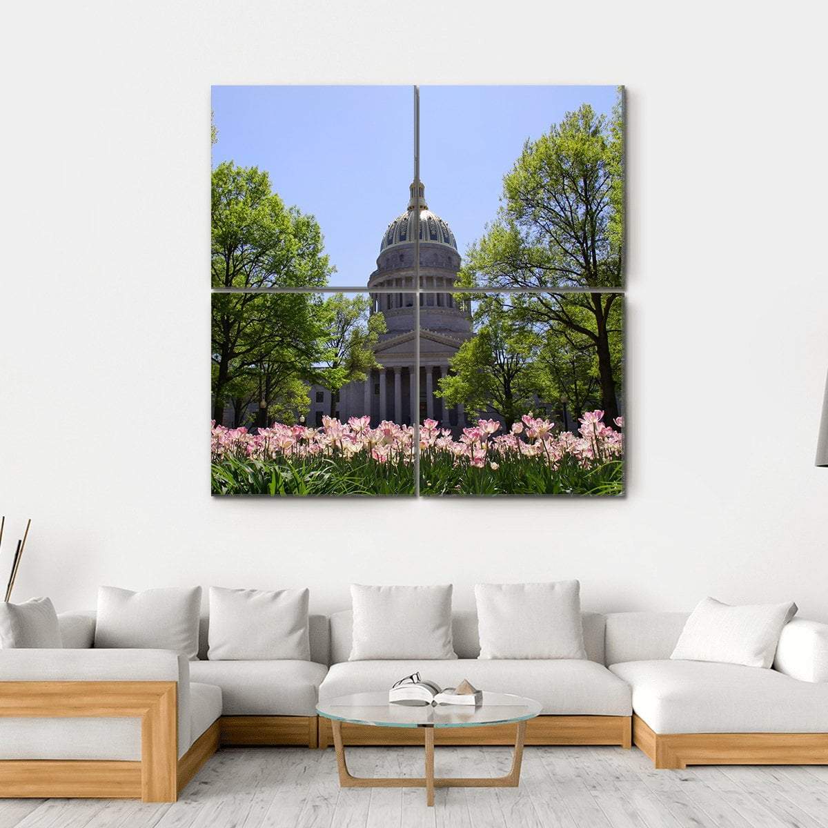 Tulip Garden In Front Of West Virginia Capital Canvas Wall Art-4 Square-Gallery Wrap-17" x 17"-Tiaracle