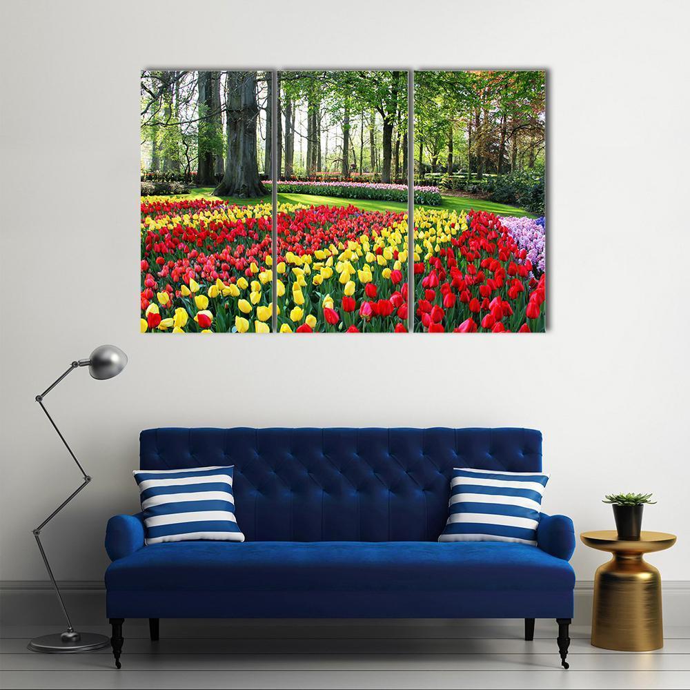 Tulips &amp; Spring Hyacinths Canvas Wall Art-3 Horizontal-Gallery Wrap-37" x 24"-Tiaracle