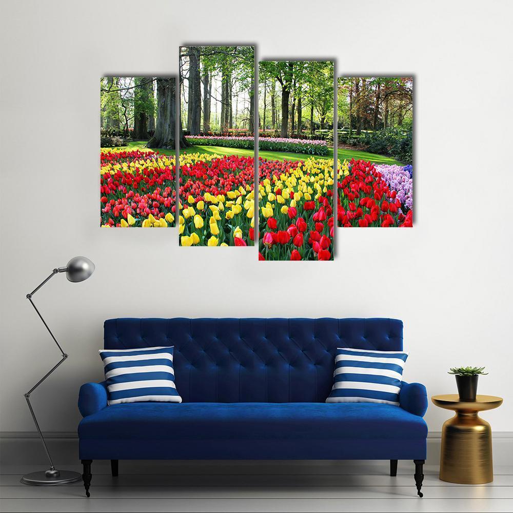 Tulips &amp; Spring Hyacinths Canvas Wall Art-4 Pop-Gallery Wrap-50" x 32"-Tiaracle
